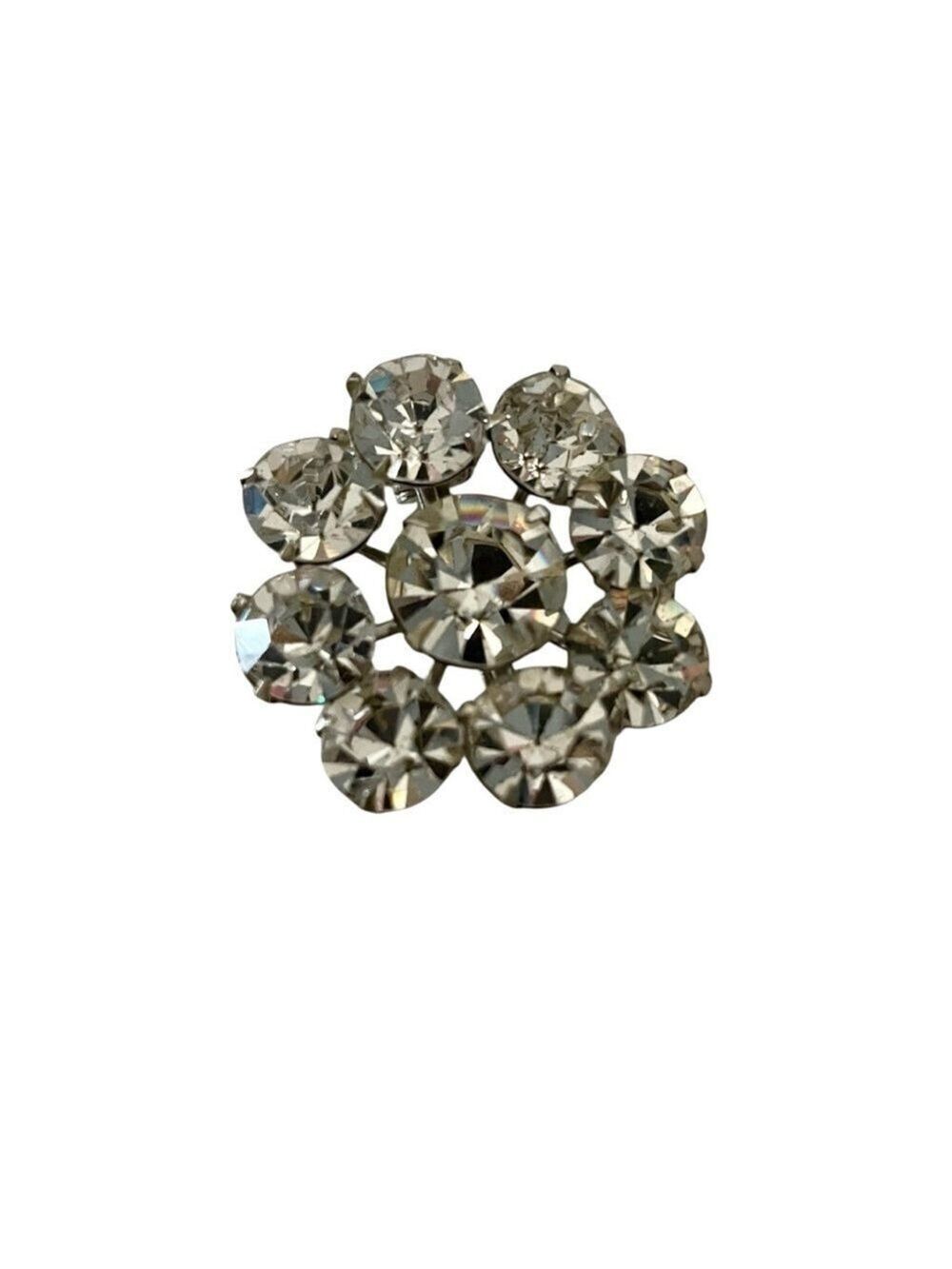 Vintage Brooch Snowflake Clear Round Rhinestones in a Small Charming Classic